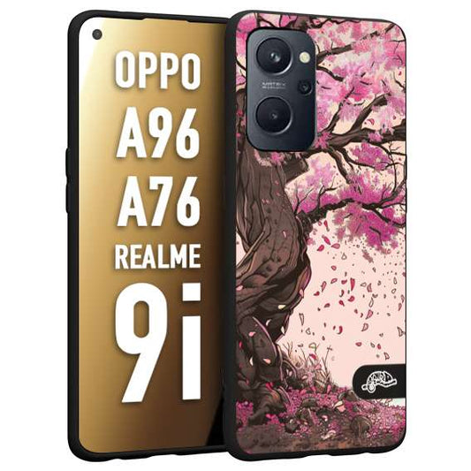 CUSTOMIZZA - Custodia cover nera morbida in tpu compatibile per Oppo Realme 9i - A96 - A76 giapponese colori morbidi fiori di ciliegio rosa disegnata