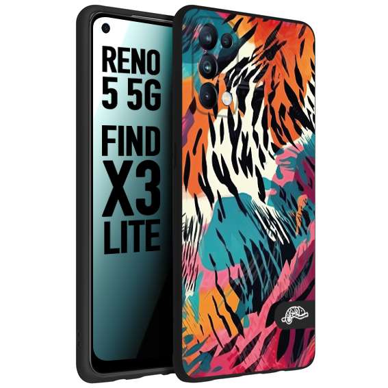 CUSTOMIZZA - Custodia cover nera morbida in tpu compatibile per Oppo Reno 5 5G leopardato maculato tigrato tiger colorata summer color