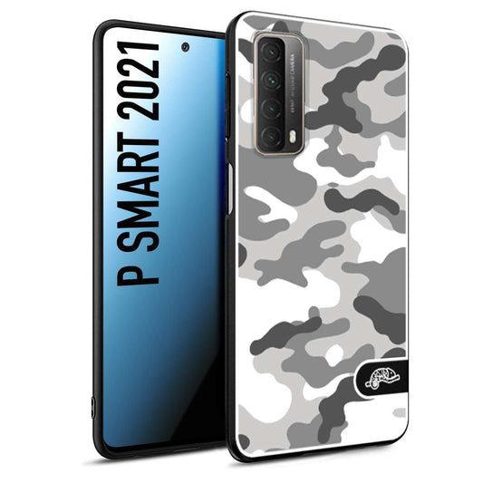 CUSTOMIZZA - Custodia cover nera morbida in tpu compatibile per Huawei P Smart 2021 camouflage mimetico militare bianco white