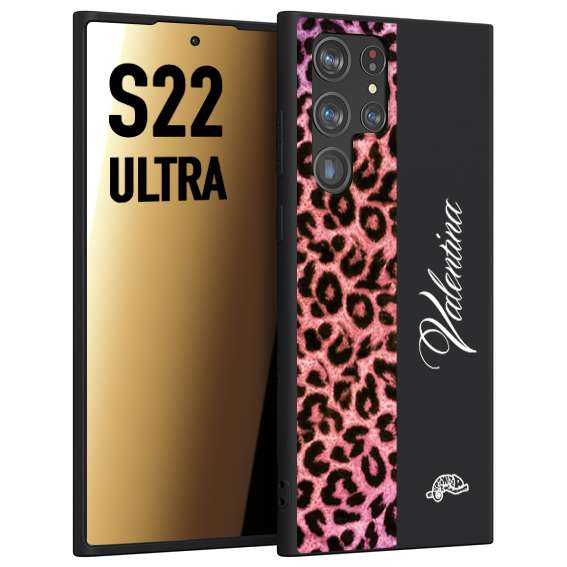 CUSTOMIZZA - Custodia cover nera morbida in tpu compatibile per Samsung S22 ULTRA leopardato rosa fucsia personalizzata nome iniziali