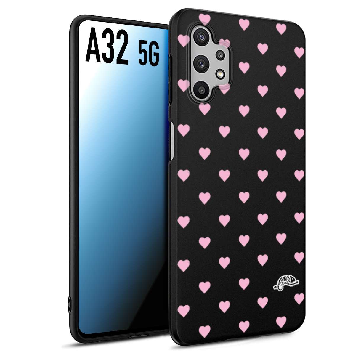 CUSTOMIZZA - Custodia cover nera morbida in tpu compatibile per Samsung A32 5G cuori pois rosa su nero donna pin up vintage