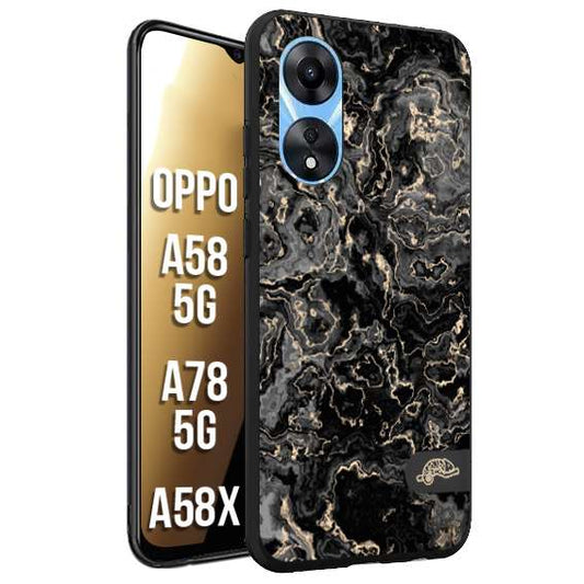 CUSTOMIZZA - Custodia cover nera morbida in tpu compatibile per Oppo A58 5G - A78 5G - A58X effetto marmo marble nero black venature dorato pietra