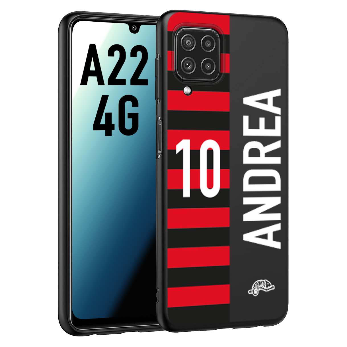 CUSTOMIZZA - Custodia cover nera morbida in tpu compatibile per Samsung A22 4G personalizzata calcio football nome e numero calciatori rossonera