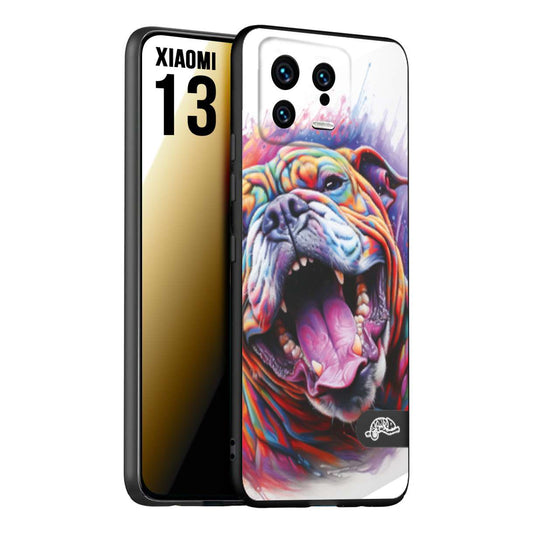 CUSTOMIZZA - Custodia cover nera morbida in tpu compatibile per Xiaomi 13 animali color bulldog cane dog colori vibranti disegnato schizzo