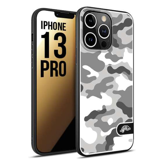 CUSTOMIZZA - Custodia cover nera morbida in tpu compatibile per iPhone 13 PRO camouflage mimetico militare bianco white