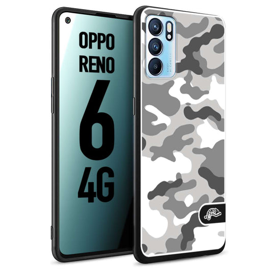 CUSTOMIZZA - Custodia cover nera morbida in tpu compatibile per Oppo Reno 6 4G camouflage mimetico militare bianco white