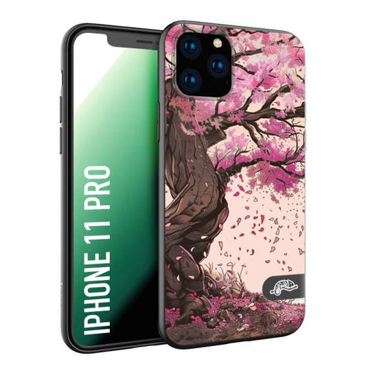 CUSTOMIZZA - Custodia cover nera morbida in tpu compatibile per iPhone 11 PRO giapponese colori morbidi fiori di ciliegio rosa disegnata