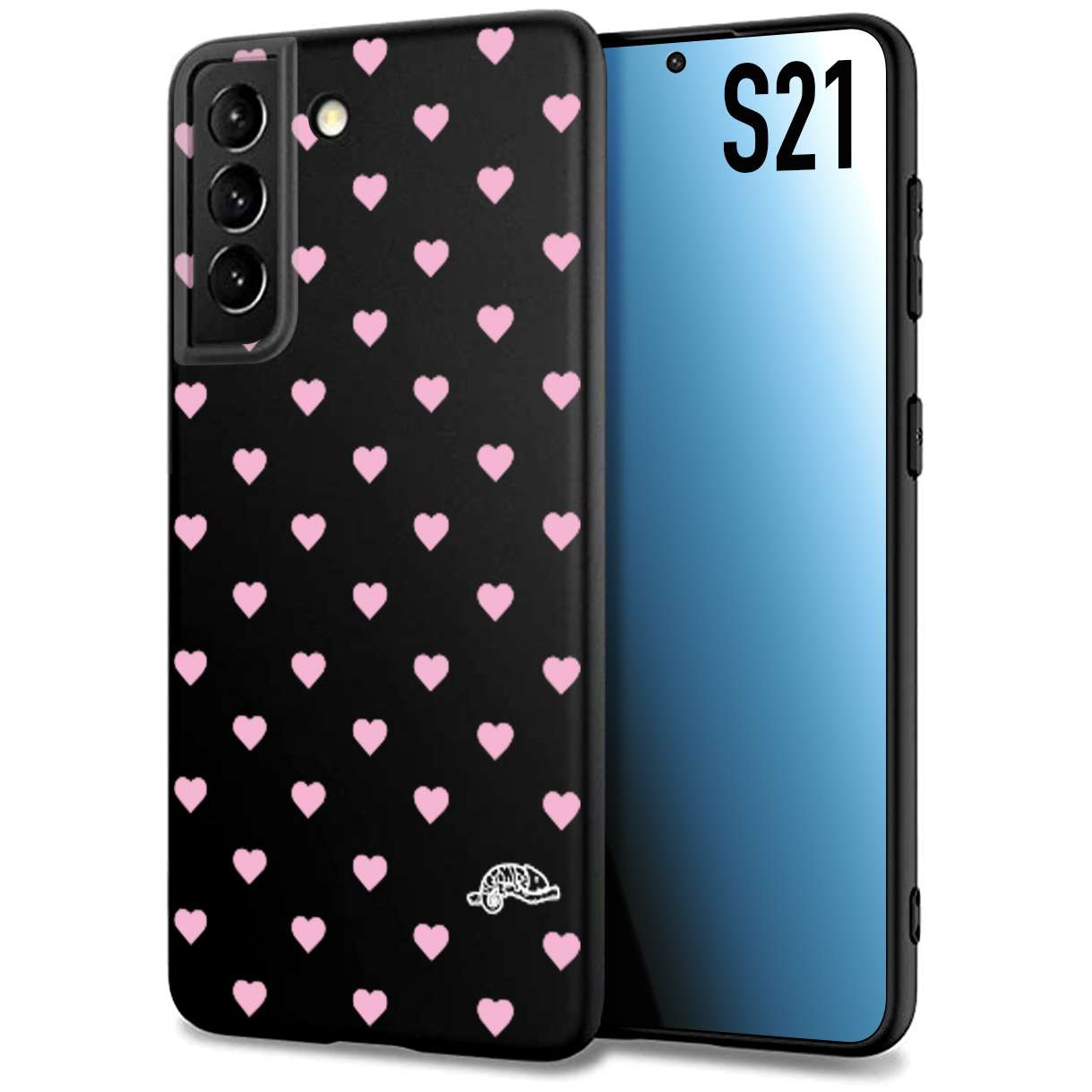 CUSTOMIZZA - Custodia cover nera morbida in tpu compatibile per Samsung S21 cuori pois rosa su nero donna pin up vintage