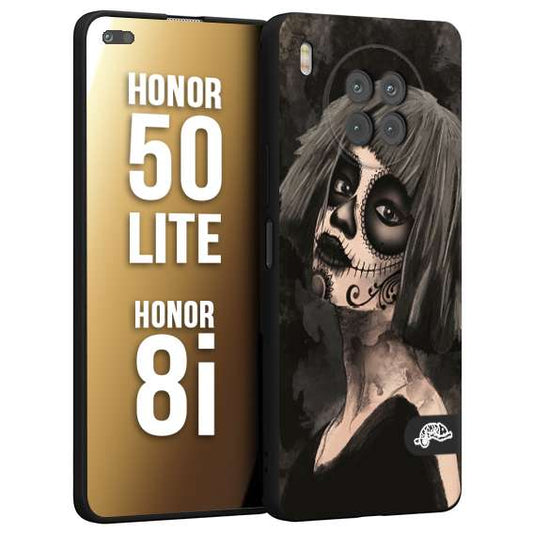 CUSTOMIZZA - Custodia cover nera morbida in tpu compatibile per Honor 8i - Honor 50 LITE chicana messicana dea de la muerte donna santa tattoo disegnata