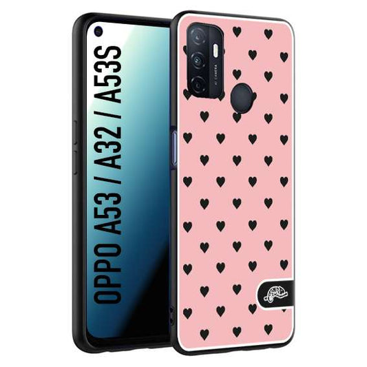 CUSTOMIZZA - Custodia cover nera morbida in tpu compatibile per Oppo A53 - A32 - A53S cuori pois rosa donna pin up vintage