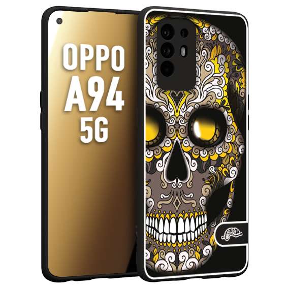 CUSTOMIZZA - Custodia cover nera morbida in tpu compatibile per Oppo A94 5G teschio messicano Mexican skull nero giallo