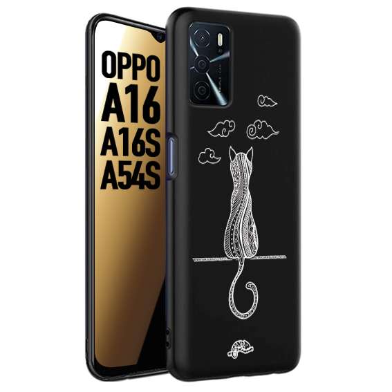 CUSTOMIZZA - Custodia cover nera morbida in tpu compatibile per Oppo A16 - A16S - A54S gatto mandala stilizzato gattino a rilievo soft touch donna bianca