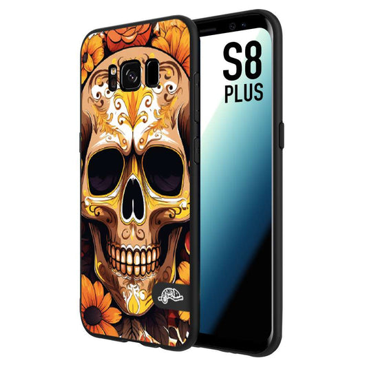 CUSTOMIZZA - Custodia cover nera morbida in tpu compatibile per Samsung S8 PLUS teschio messicano colorato dorato fiori tattoo disegnato