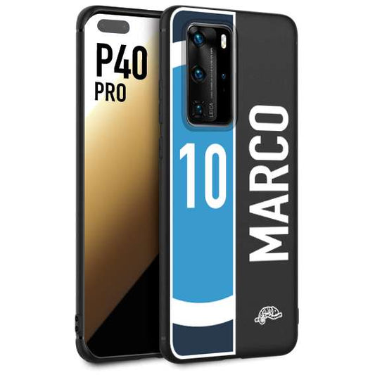 CUSTOMIZZA - Custodia cover nera morbida in tpu compatibile per Huawei P40 PRO personalizzata calcio football nome e numero calciatori biancoazzurri bianco celesti