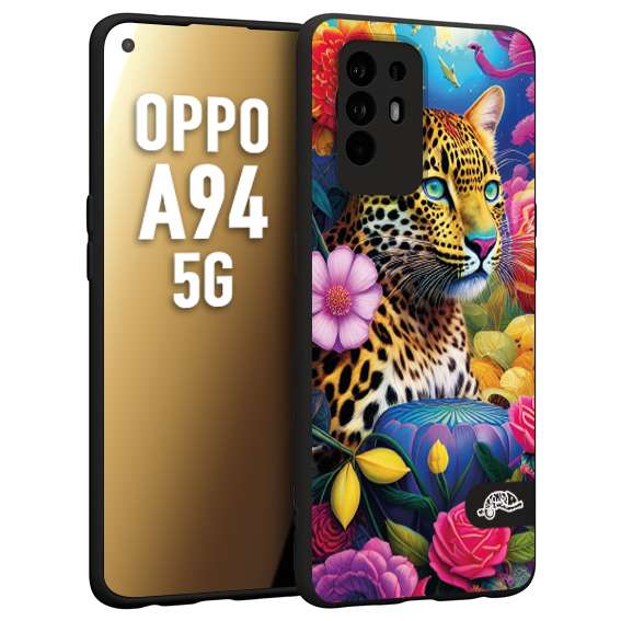 CUSTOMIZZA - Custodia cover nera morbida in tpu compatibile per Oppo A94 5G fiori astratti donna flower fantasia leopardo ghepardo animali colorati