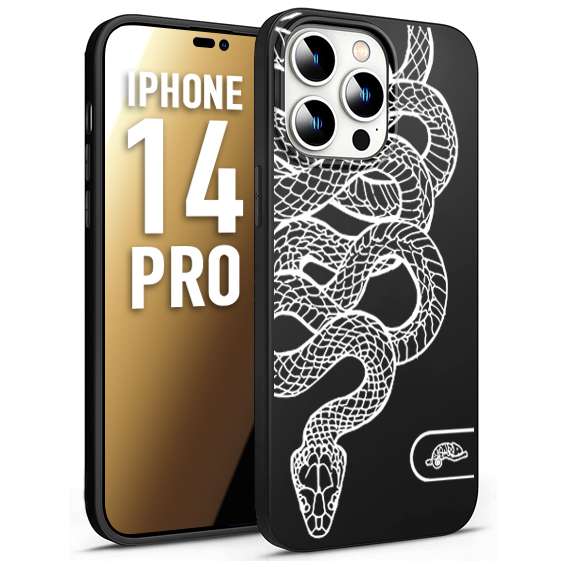 CUSTOMIZZA - Custodia cover nera morbida in tpu compatibile per iPhone 14 PRO serpente snake bianco a rilievo disegnato tattoo tatuaggio