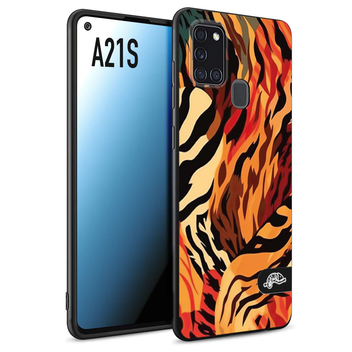 CUSTOMIZZA - Custodia cover nera morbida in tpu compatibile per Samsung A21S leopardato maculato tigrato tiger colorata gialla rossa arancio