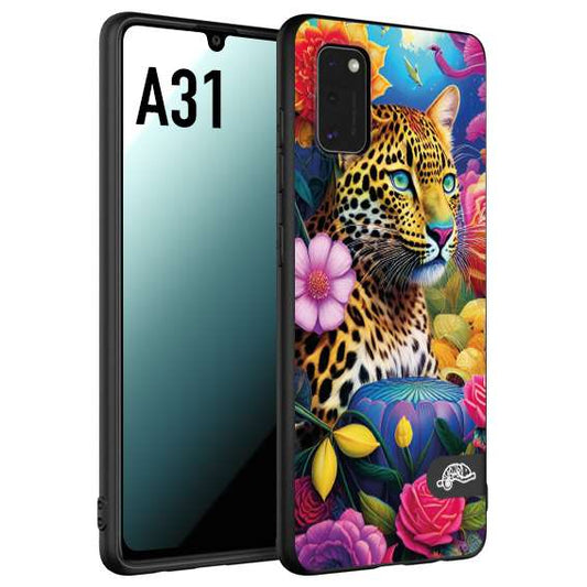 CUSTOMIZZA - Custodia cover nera morbida in tpu compatibile per Samsung A31 fiori astratti donna flower fantasia leopardo ghepardo animali colorati