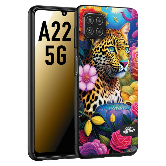 CUSTOMIZZA - Custodia cover nera morbida in tpu compatibile per Samsung A22 5G fiori astratti donna flower fantasia leopardo ghepardo animali colorati