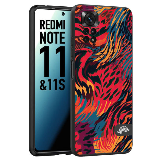 CUSTOMIZZA - Custodia cover nera morbida in tpu compatibile per Xiaomi Redmi Note 11 -  Note 11S leopardato maculato tigrato colorata fiamme rossa blu arancione