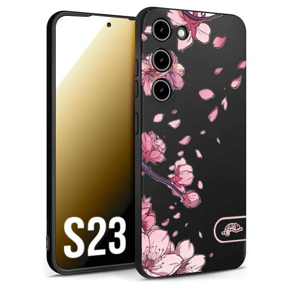 CUSTOMIZZA - Custodia cover nera morbida in tpu compatibile per Samsung S23 giapponese fiori di ciliegio in fiore a rilievo disegnata tattoo