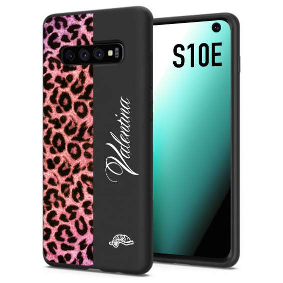 CUSTOMIZZA - Custodia cover nera morbida in tpu compatibile per Samsung S10E leopardato rosa fucsia personalizzata nome iniziali