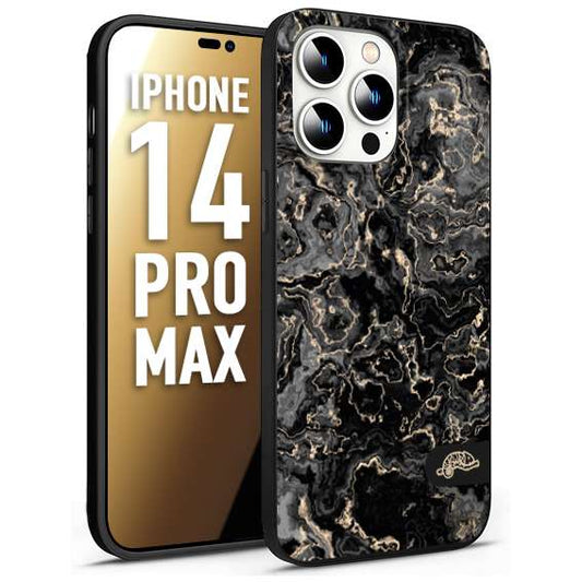 CUSTOMIZZA - Custodia cover nera morbida in tpu compatibile per iPhone 14 PRO MAX effetto marmo marble nero black venature dorato pietra