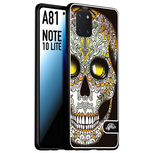 CUSTOMIZZA - Custodia cover nera morbida in tpu compatibile per Samsung A81 - Note 10 Lite teschio messicano Mexican skull bianco verde giallo