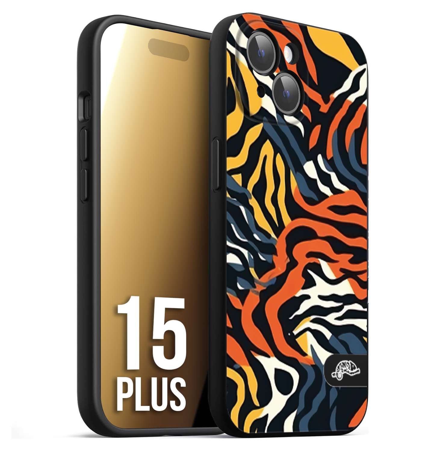 CUSTOMIZZA - Custodia cover nera morbida in tpu compatibile per iPhone 15 PLUS leopardato maculato tigrato tiger colorata gialla blu arancio