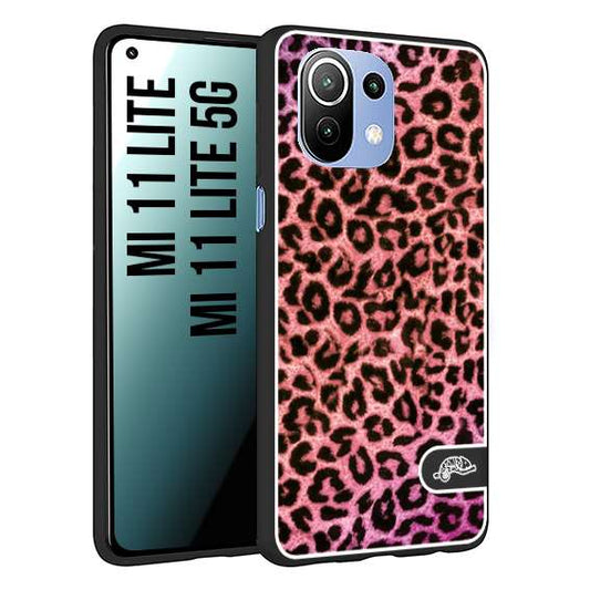 CUSTOMIZZA - Custodia cover nera morbida in tpu compatibile per Xiaomi Mi 11 Lite / Mi 11 Lite 5G leopardato maculato donna rosa leopard