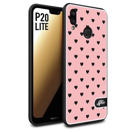 CUSTOMIZZA - Custodia cover nera morbida in tpu compatibile per Huawei P20 LITE cuori pois rosa donna pin up vintage