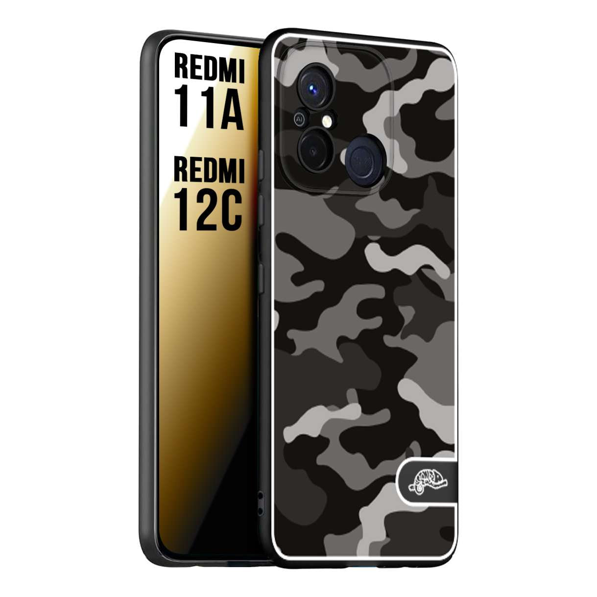 CUSTOMIZZA - Custodia cover nera morbida in tpu compatibile per Xiaomi Redmi 11A - 12C camouflage mimetico militare nero black grigio