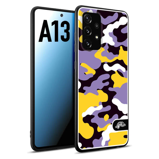 CUSTOMIZZA - Custodia cover nera morbida in tpu compatibile per Samsung A13 camouflage mimetico militare viola lilla giallo