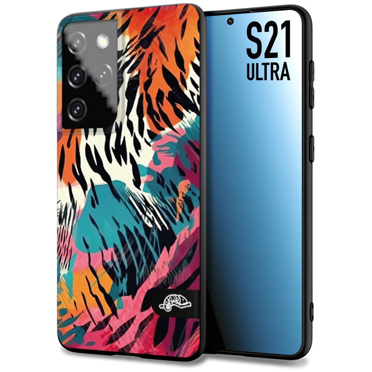 CUSTOMIZZA - Custodia cover nera morbida in tpu compatibile per Samsung S21 ULTRA leopardato maculato tigrato tiger colorata summer color