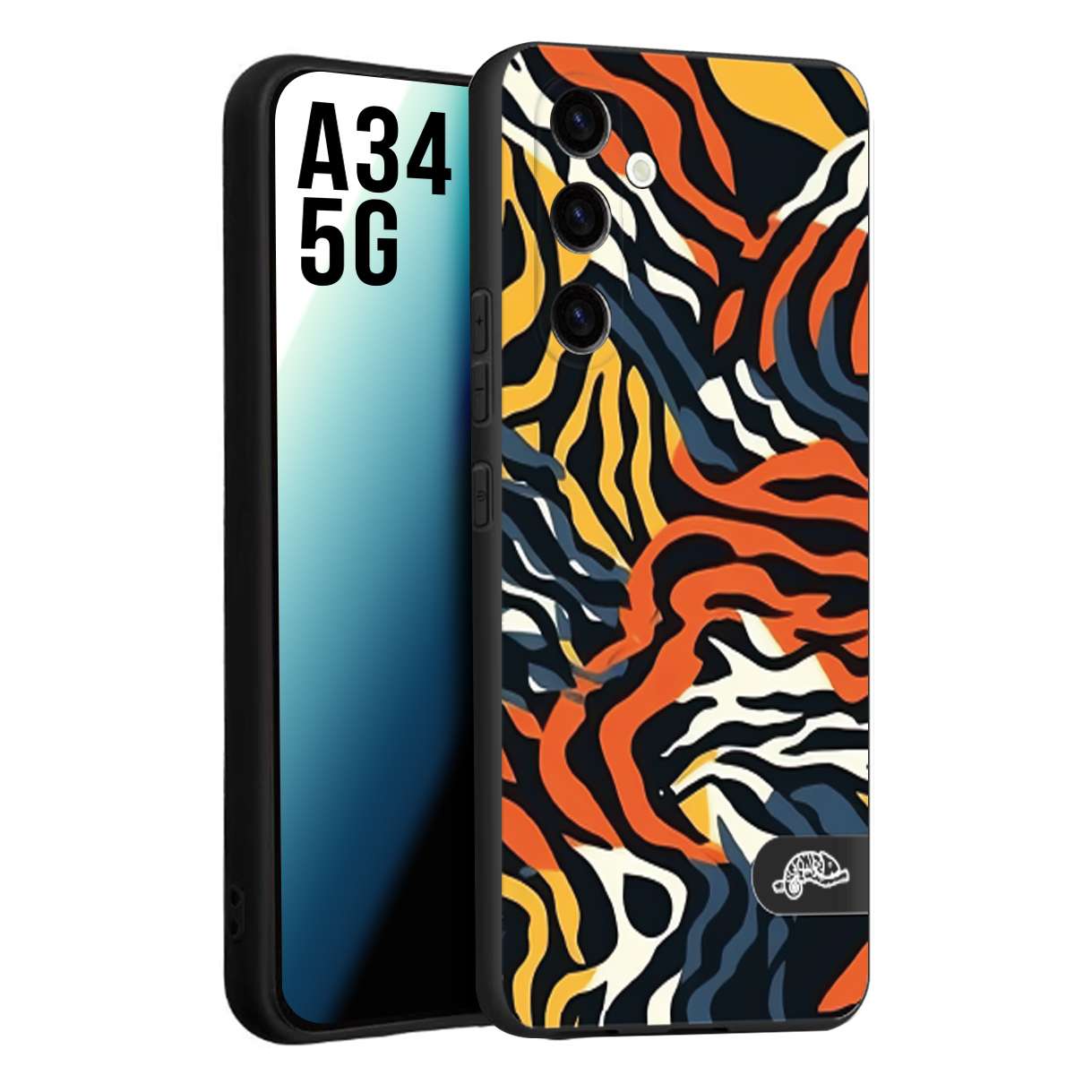 CUSTOMIZZA - Custodia cover nera morbida in tpu compatibile per Samsung A34 5G leopardato maculato tigrato tiger colorata gialla blu arancio