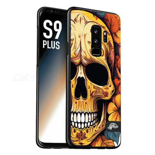 CUSTOMIZZA - Custodia cover nera morbida in tpu compatibile per Samsung S9 PLUS teschio messicano colorato dorato fiori autunnali disegnato