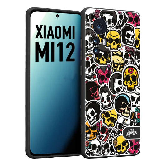 CUSTOMIZZA - Custodia cover nera morbida in tpu compatibile per Xiaomi 12 5G sticker bomb teschi colorati adesivi skulls skater snowboard