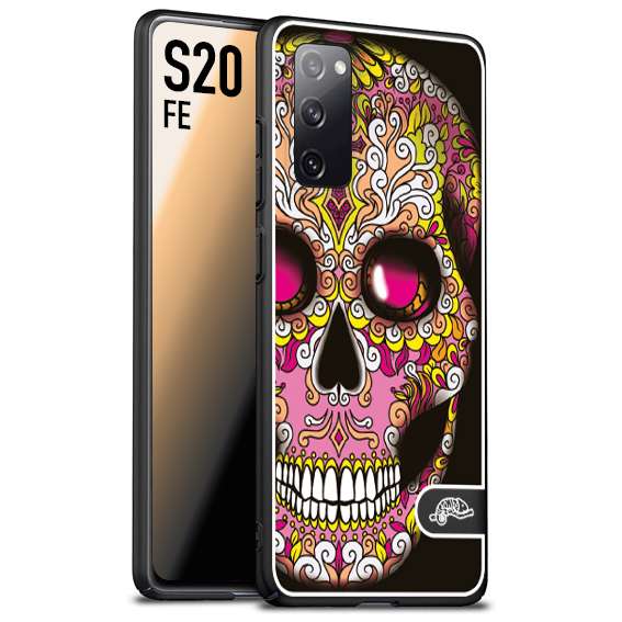 CUSTOMIZZA - Custodia cover nera morbida in tpu compatibile per Samsung S20 FE teschio messicano Mexican skull rosa gialla