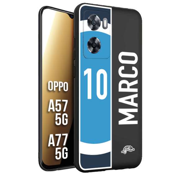 CUSTOMIZZA - Custodia cover nera morbida in tpu compatibile per Oppo A57 5G - A77 5G personalizzata calcio football nome e numero calciatori biancoazzurri bianco celesti