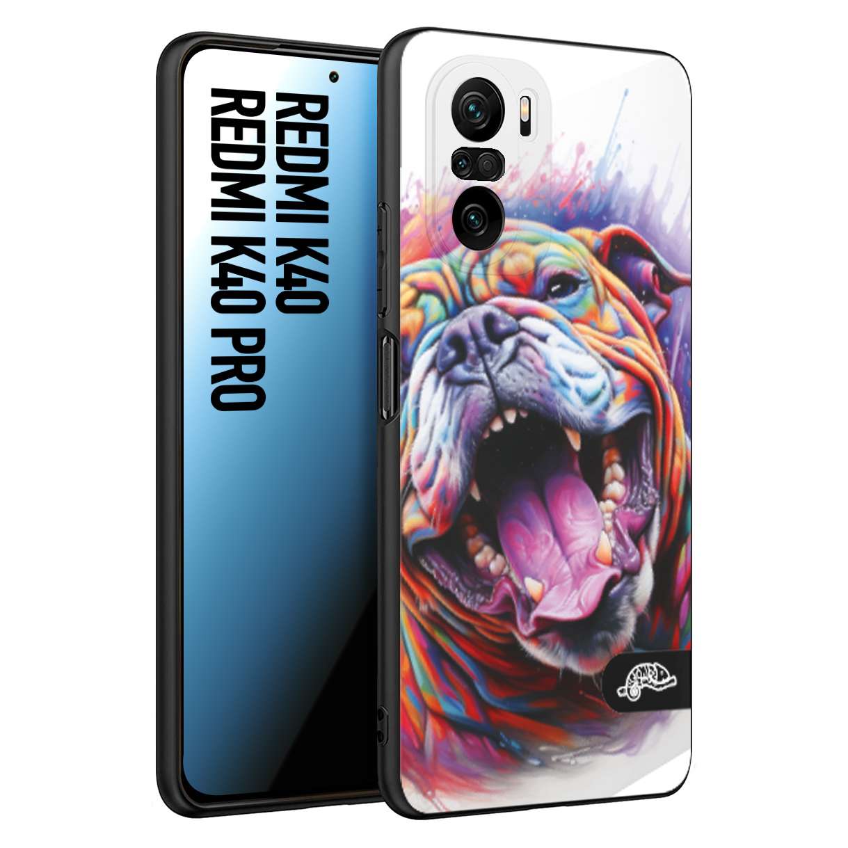 CUSTOMIZZA - Custodia cover nera morbida in tpu compatibile per Xiaomi Redmi K40 - K40 Pro animali color bulldog cane dog colori vibranti disegnato schizzo