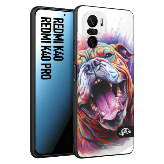 CUSTOMIZZA - Custodia cover nera morbida in tpu compatibile per Xiaomi Redmi K40 - K40 Pro animali color bulldog cane dog colori vibranti disegnato schizzo