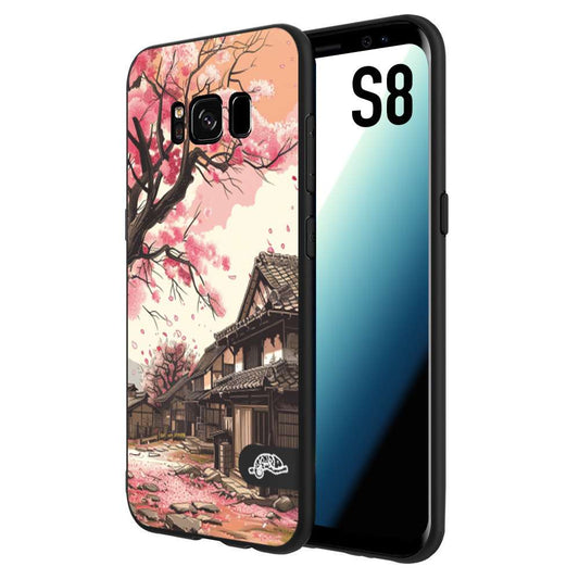 CUSTOMIZZA - Custodia cover nera morbida in tpu compatibile per Samsung S8 casa giapponese rosa ciliegio in fiore disegnata tattoo