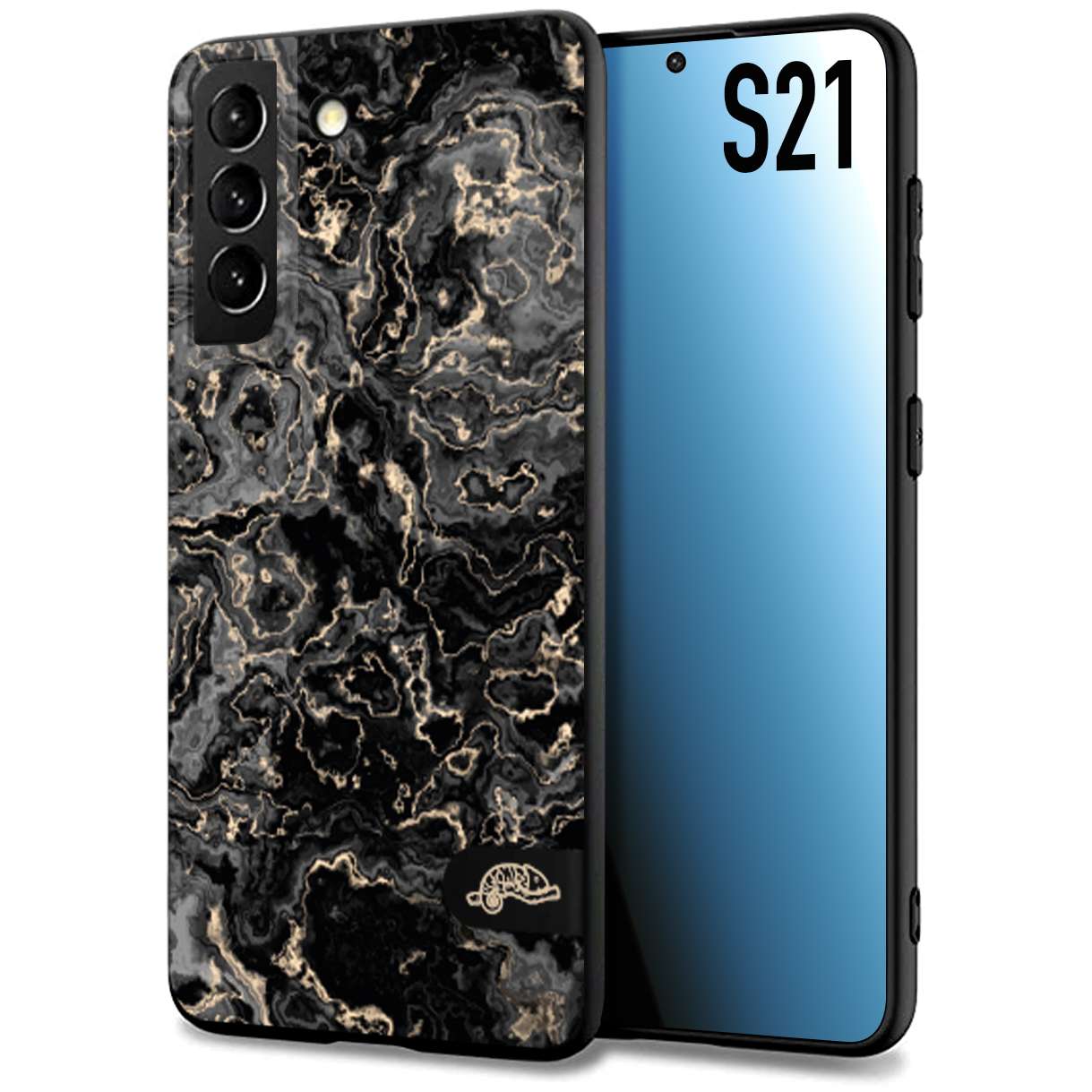 CUSTOMIZZA - Custodia cover nera morbida in tpu compatibile per Samsung S21 effetto marmo marble nero black venature dorato pietra