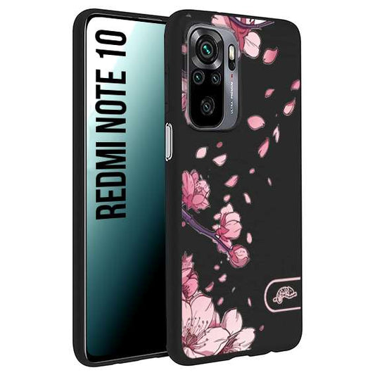 CUSTOMIZZA - Custodia cover nera morbida in tpu compatibile per Xiaomi Redmi Note 10 giapponese fiori di ciliegio in fiore a rilievo disegnata tattoo