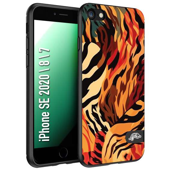 CUSTOMIZZA - Custodia cover nera morbida in tpu compatibile per iPhone 7 - 8 - SE 2020 / 2022 leopardato maculato tigrato tiger colorata gialla rossa arancio