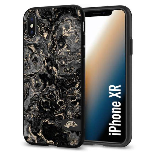 CUSTOMIZZA - Custodia cover nera morbida in tpu compatibile per iPhone Xr effetto marmo marble nero black venature dorato pietra