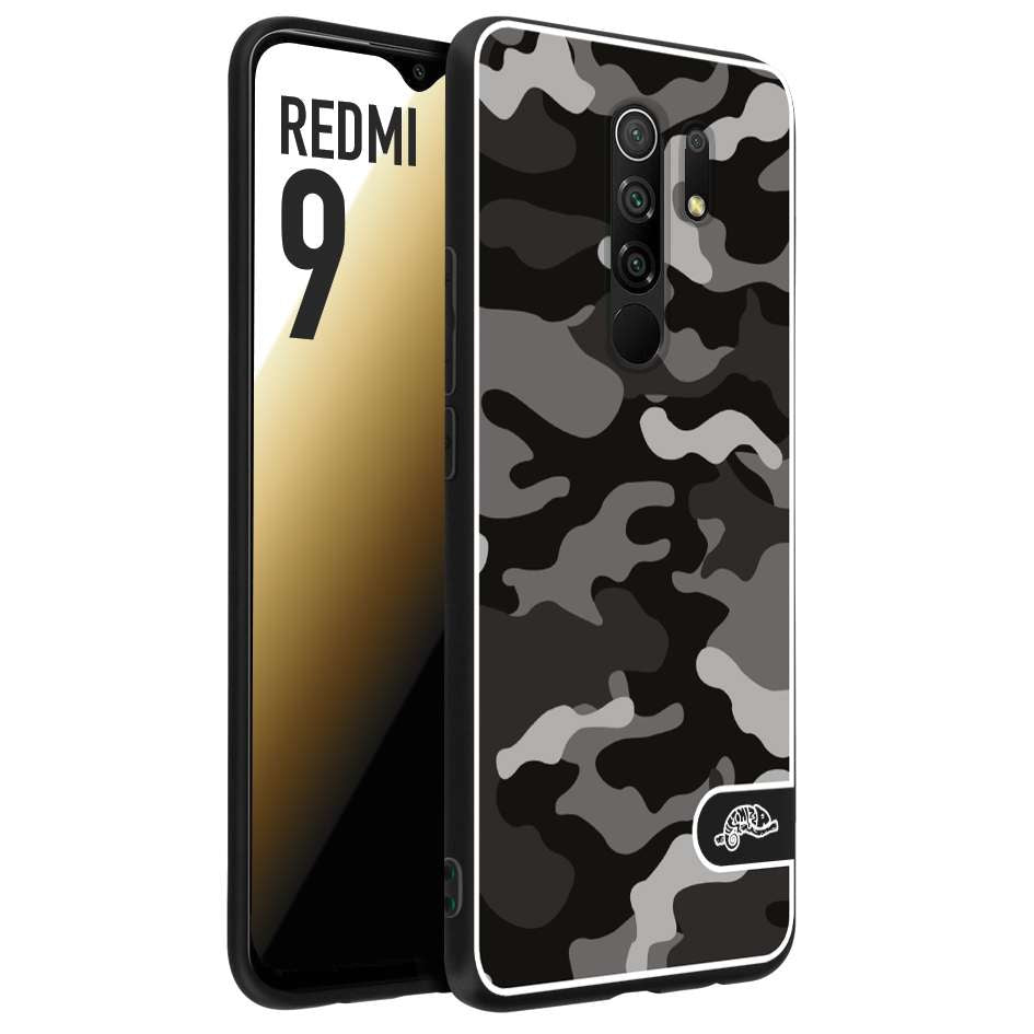 CUSTOMIZZA - Custodia cover nera morbida in tpu compatibile per Xiaomi Redmi 9 camouflage mimetico militare nero black grigio