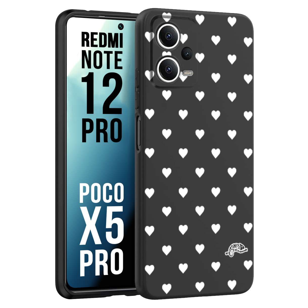 CUSTOMIZZA - Custodia cover nera morbida in tpu compatibile per Xiaomi Redmi Note 12 PRO - POCO X5 PRO cuori pois bianchi donna pin up vintage