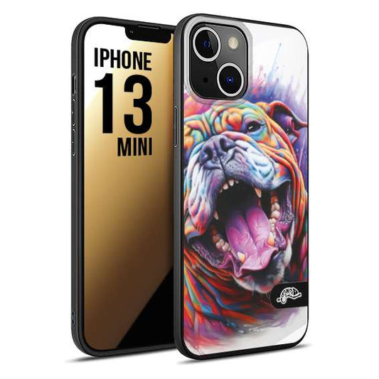 CUSTOMIZZA - Custodia cover nera morbida in tpu compatibile per iPhone 13 MINI animali color bulldog cane dog colori vibranti disegnato schizzo