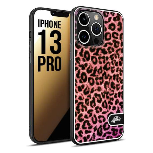 CUSTOMIZZA - Custodia cover nera morbida in tpu compatibile per iPhone 13 PRO leopardato maculato donna rosa leopard